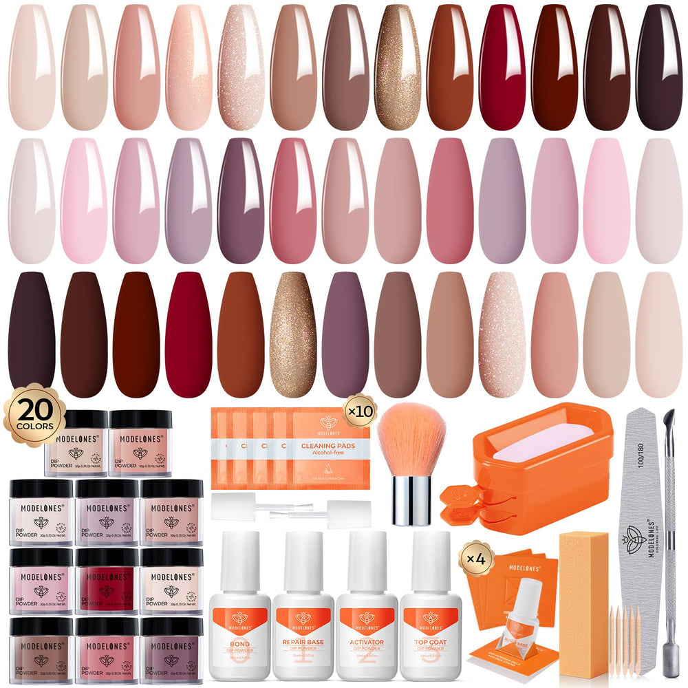 Modelones kit uñas polvo para inmersión 20 colores, para acabado profesional en casa.