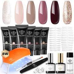 Modelones kit uñas poly extension con 6 colores para un acabado duradero