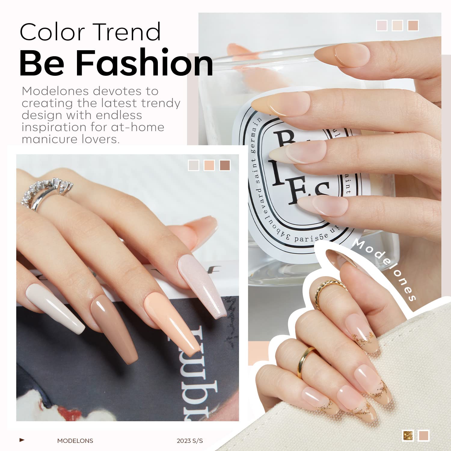 Muestra de 6 tonos neutros Modelones para manicura elegante
