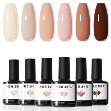 Modelones set de gel en tonos neutros para un look natural y elegante.