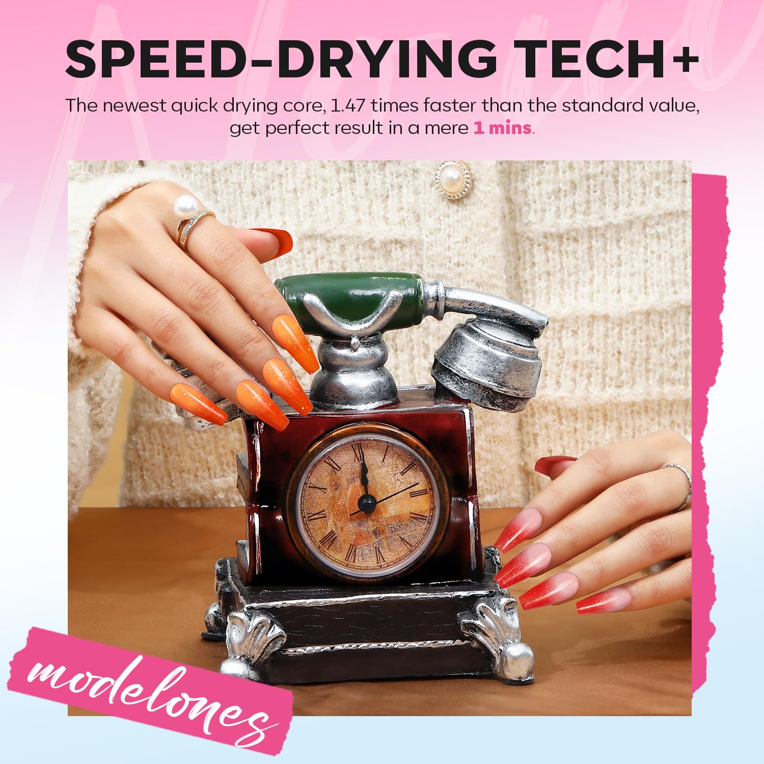 Modelones ombre-color polish demonstrates seamless layering for creative nails.