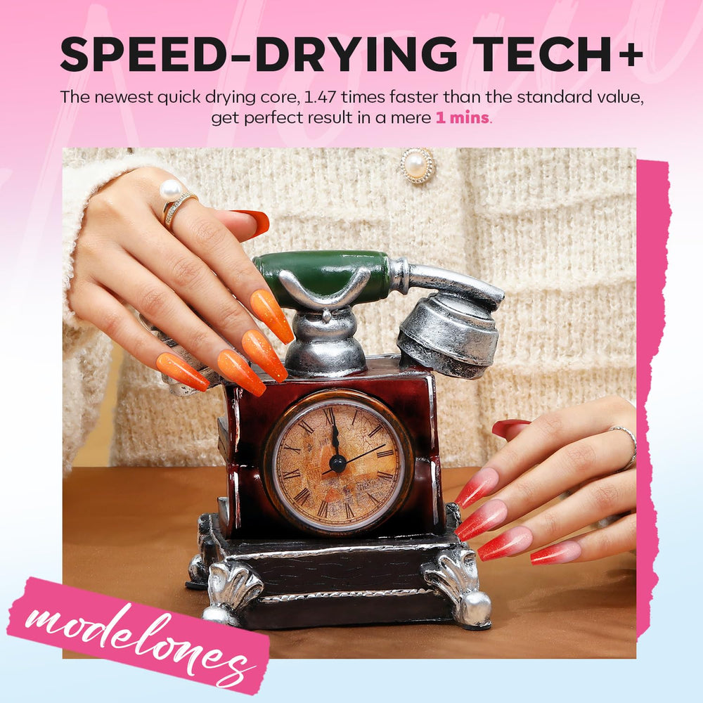 Modelones ombre-color polish demonstrates seamless layering for creative nails.