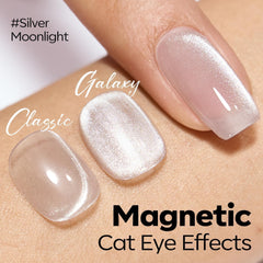 Modelones plateado brillo 9D para efecto multicolor en uñas.