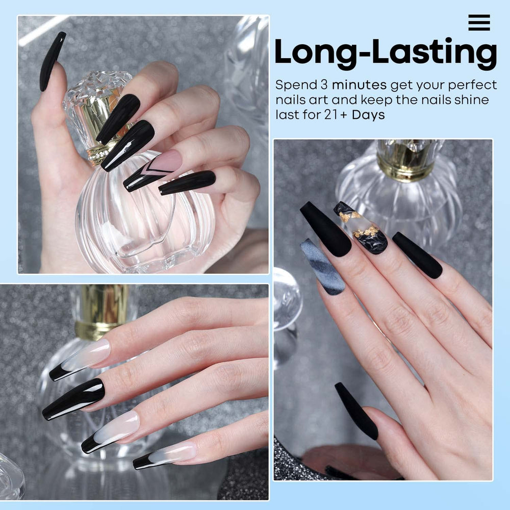 Modelones polvo de inmersión negro en tarro, uso rápido para manicura profesional.
