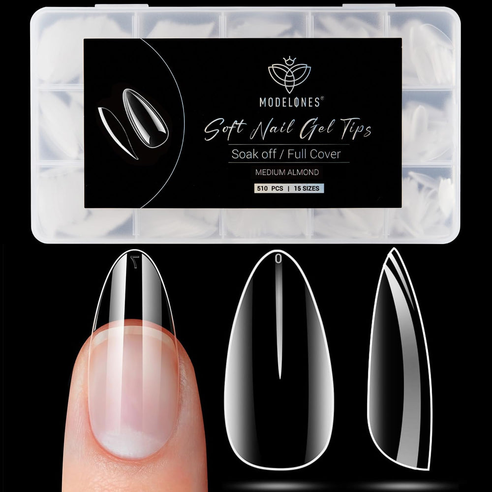 Modelones puntas uñas almendra claras, aplicación rápida en casa.