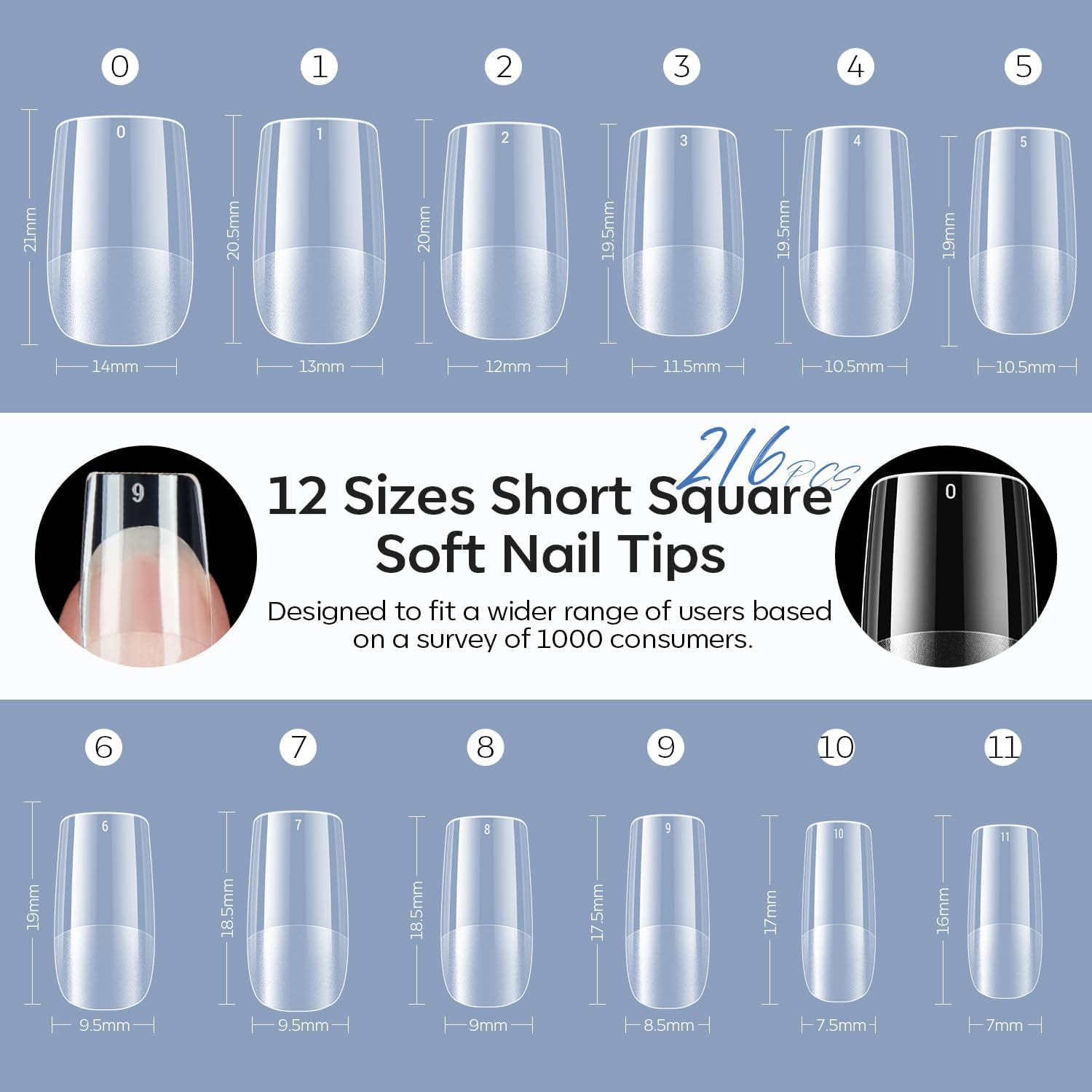 Modelones: puntas de uñas cortas cuadradas, aptas para usar en casa.