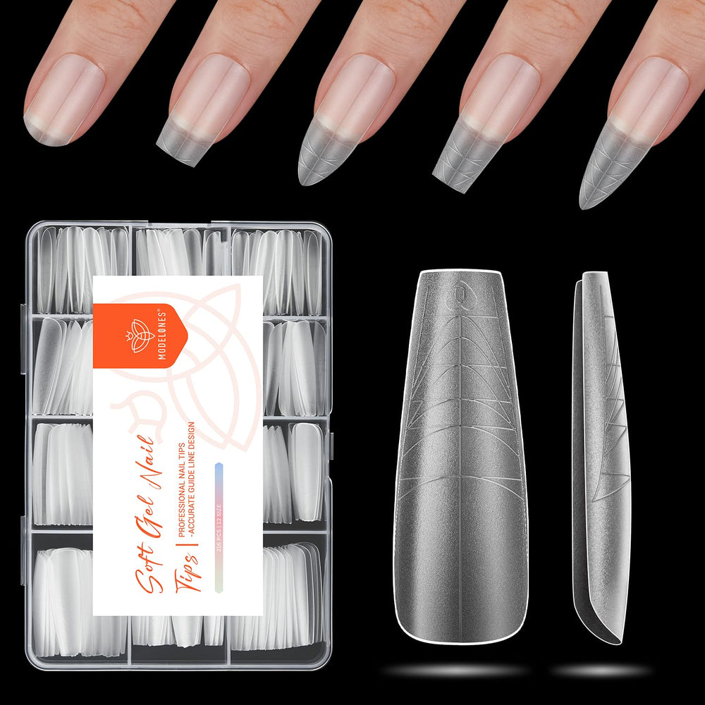 Modelones puntas uñas forma ataúd con guía central para ajuste preciso