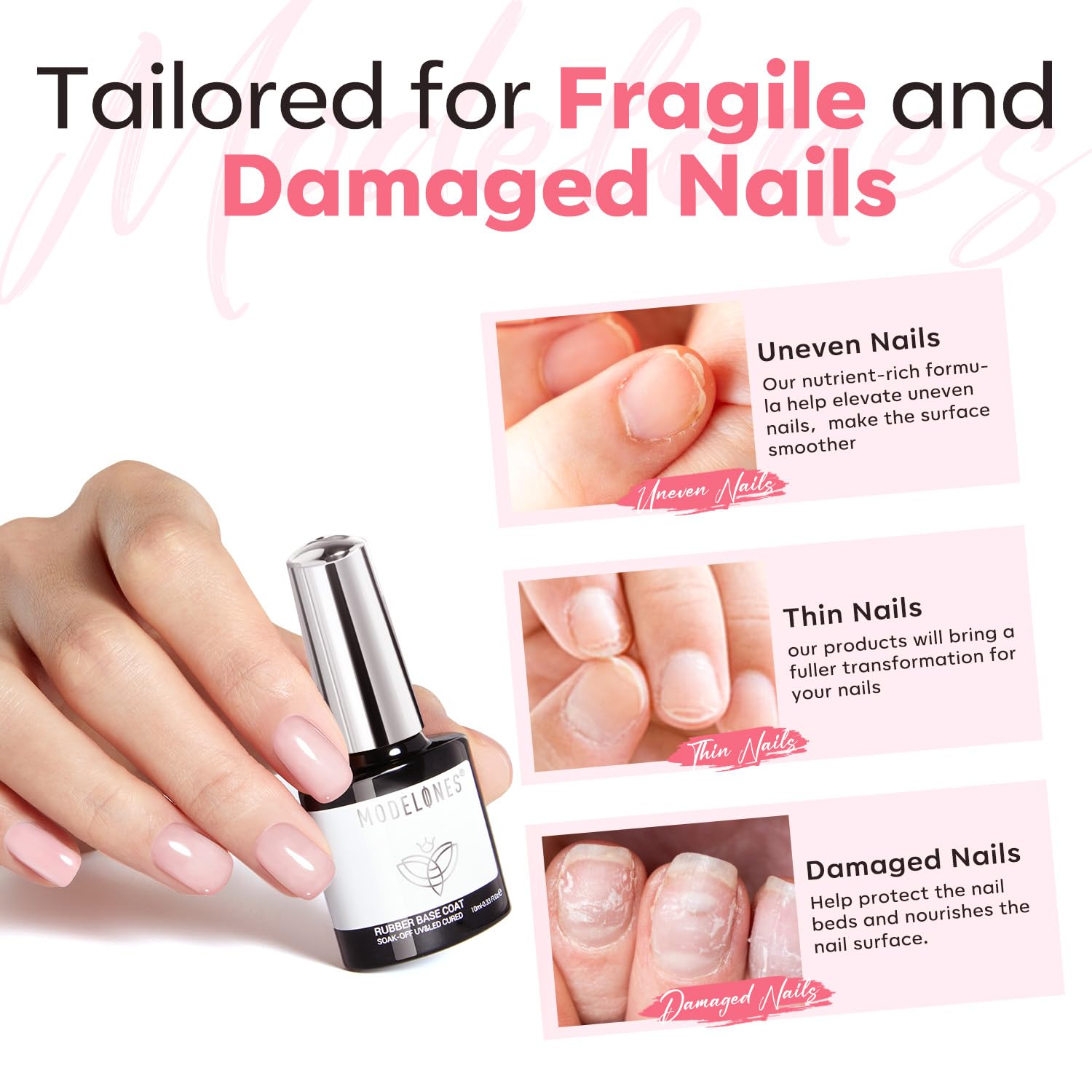 Modelones base de gel de goma: primera capa para adherencia duradera desde la aplicación.