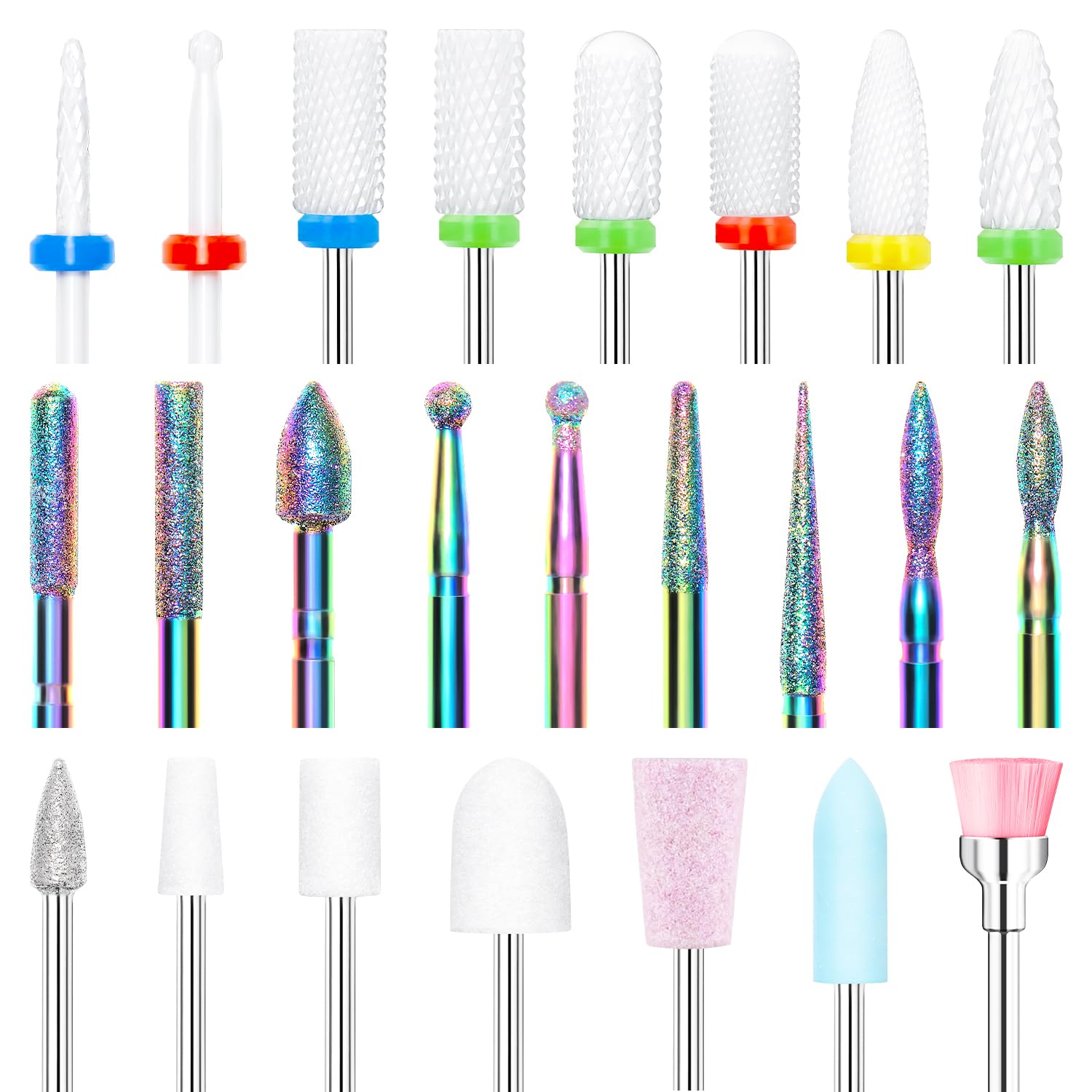 Modelones set de bits para taladro de uñas con cerámica y diamante para acabado profesional