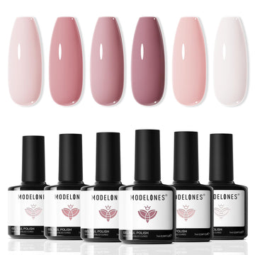 Modelones Set gel 6 colores nude rosa, cobertura impecable para uñas elegantes