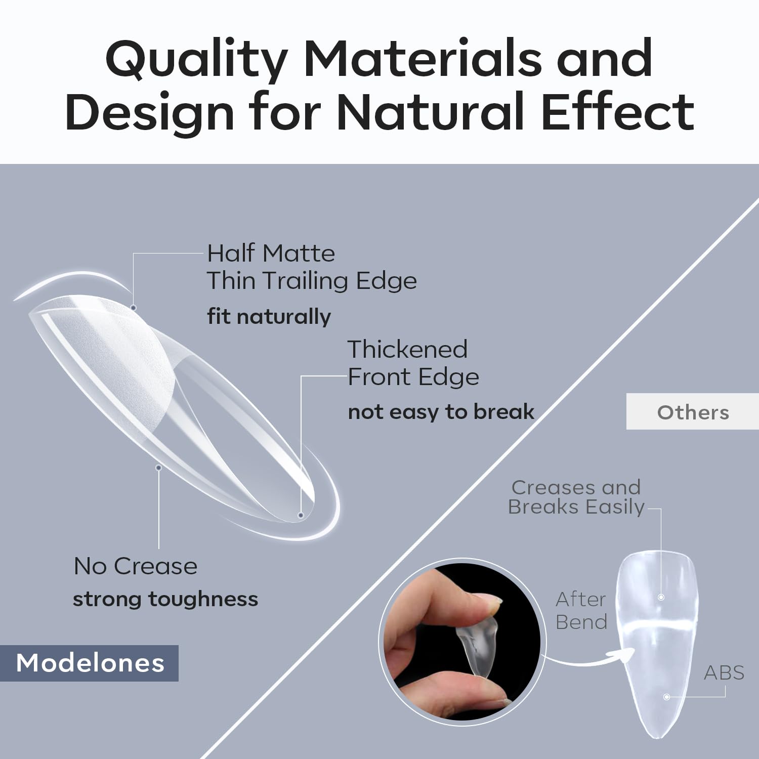 Modelones tips-texturas mate con adherencia suave para uñas extendidas.