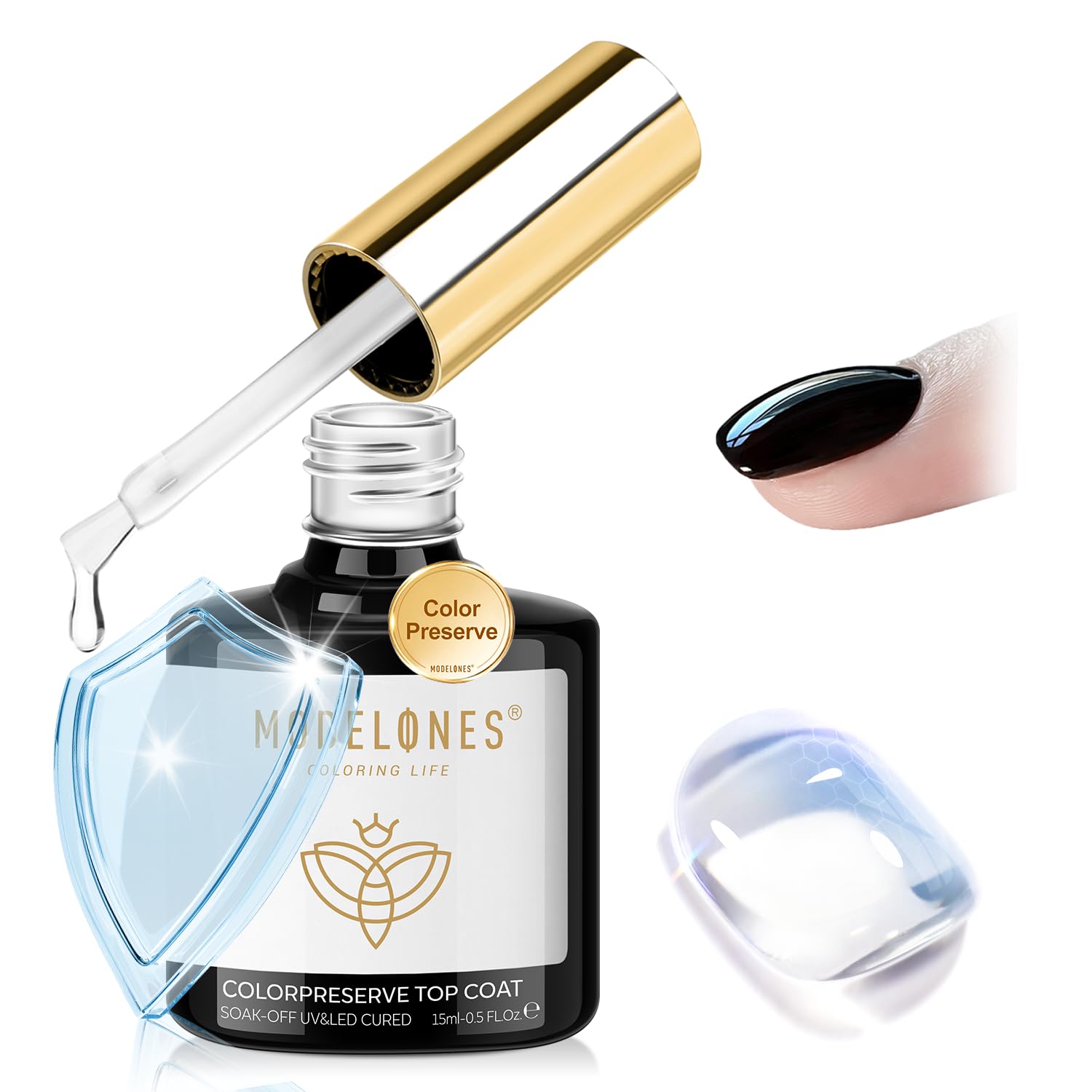 Modelones Top Coat brillo extra 15ml protege y realza el color.