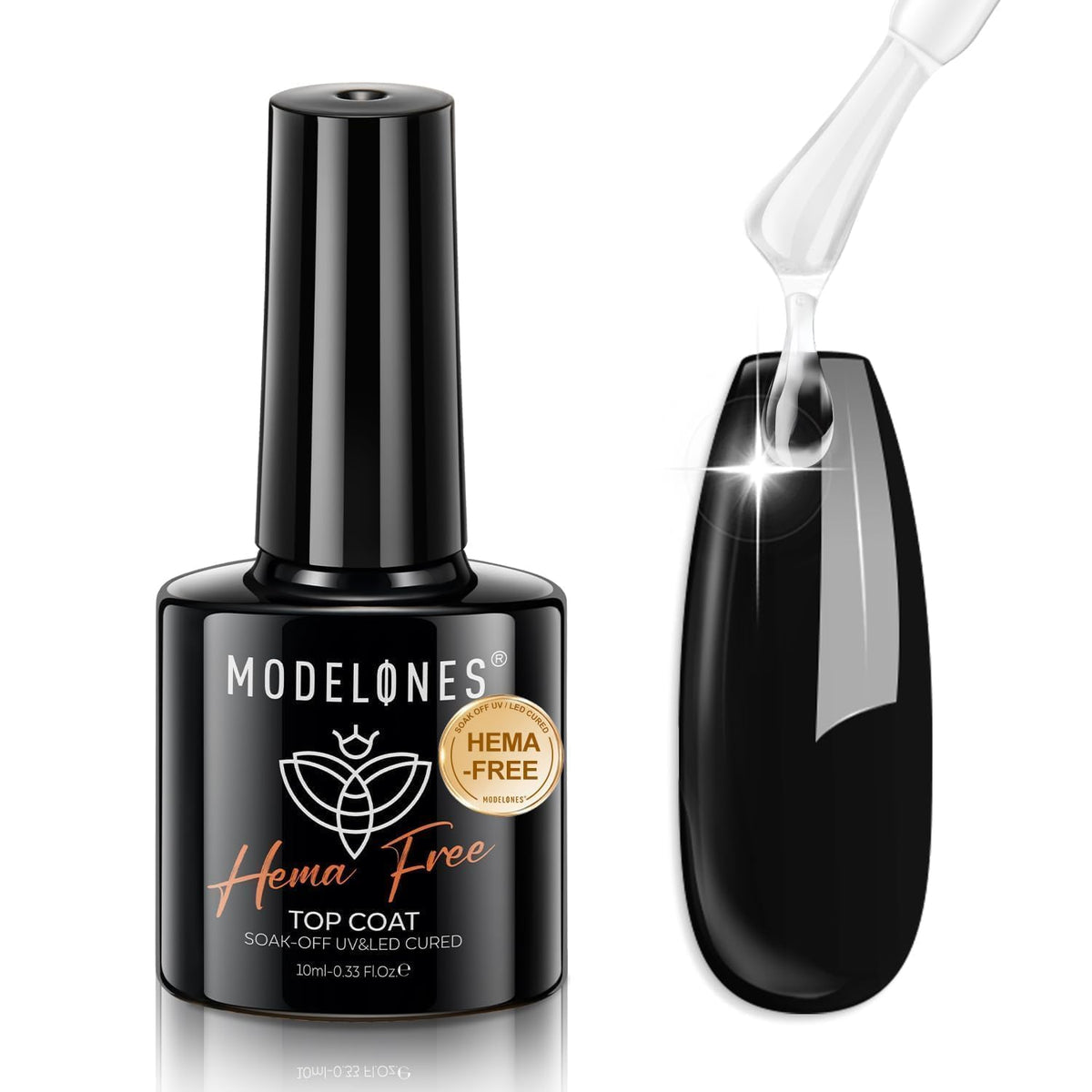 Modelones top coat gel transparente para brillo duradero, UV/LED.