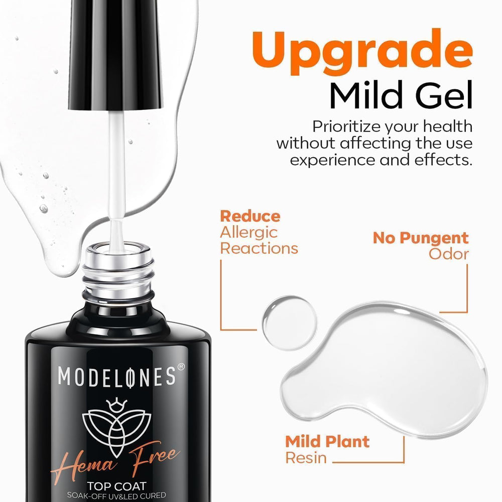 Modelones top coat sin HEMA para piel sensible.