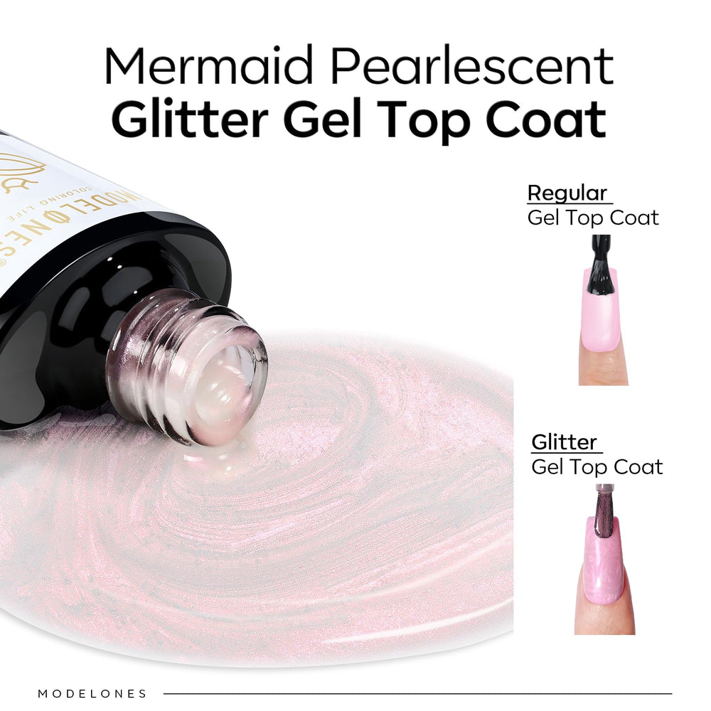 Modelones Top Coat perlado sobre uñas desnudas o base de color para efecto brillante.