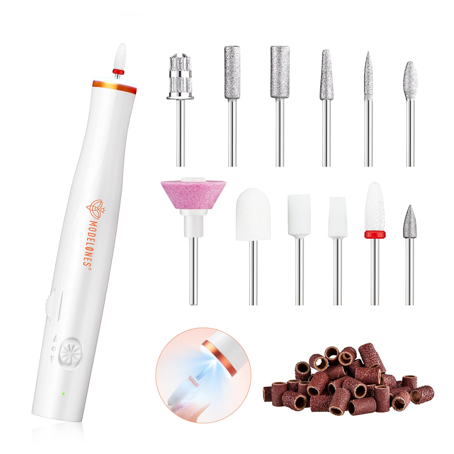 Torno de uñas eléctrico Modelones con luz LED para manicuras precisas en casa.