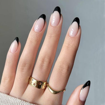 Modelones uñas almond Frances negro - presentación del set listo para usar