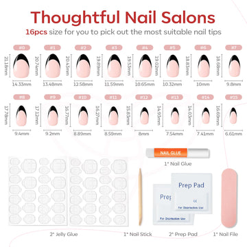 Modelones uñas almond Frances negro - reutilizables y no dañan uñas naturales