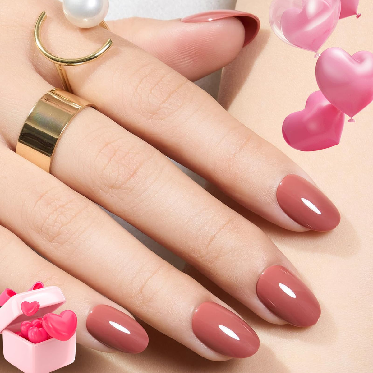 Modelones uñas falsas rosadas cortas, aspecto natural y listo para usar.