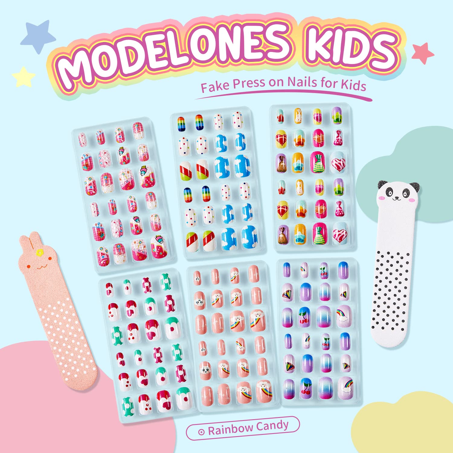 Modelones kit uñas niñas colores arcoiris para juego diario.