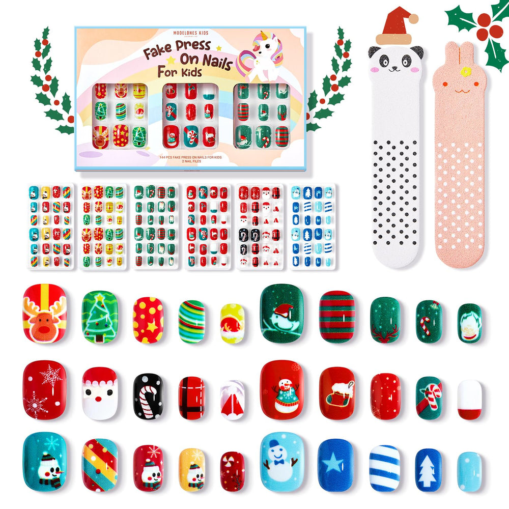 Modelones uñas postizas para niñas, 144 piezas para decorar en Navidad