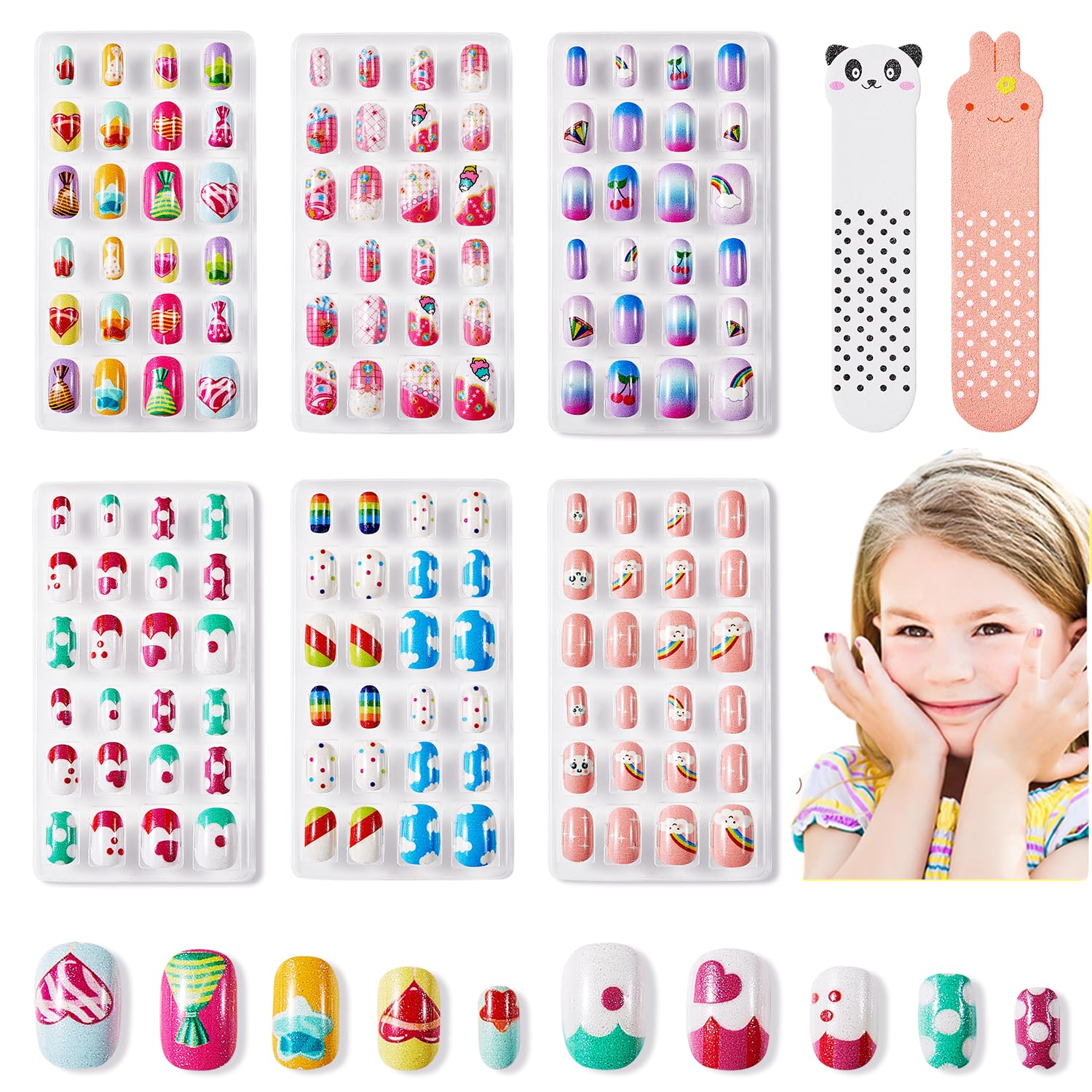 Modelones uñas postizas para niñas con variedad de tallas para ajuste cómodo.