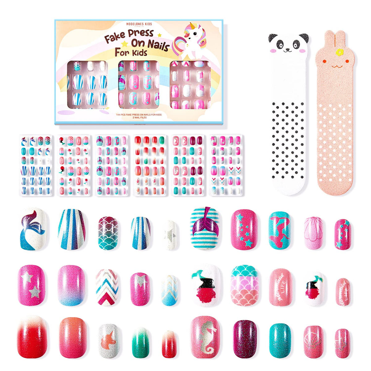 Modelones uñas postizas para niñas con talla variada para ajuste cómodo
