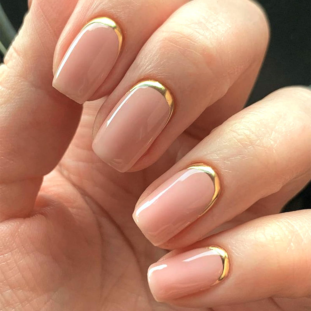 Modelones uñas postizas de presión corto cuadrado dorado nude, estilo rápido y duradero