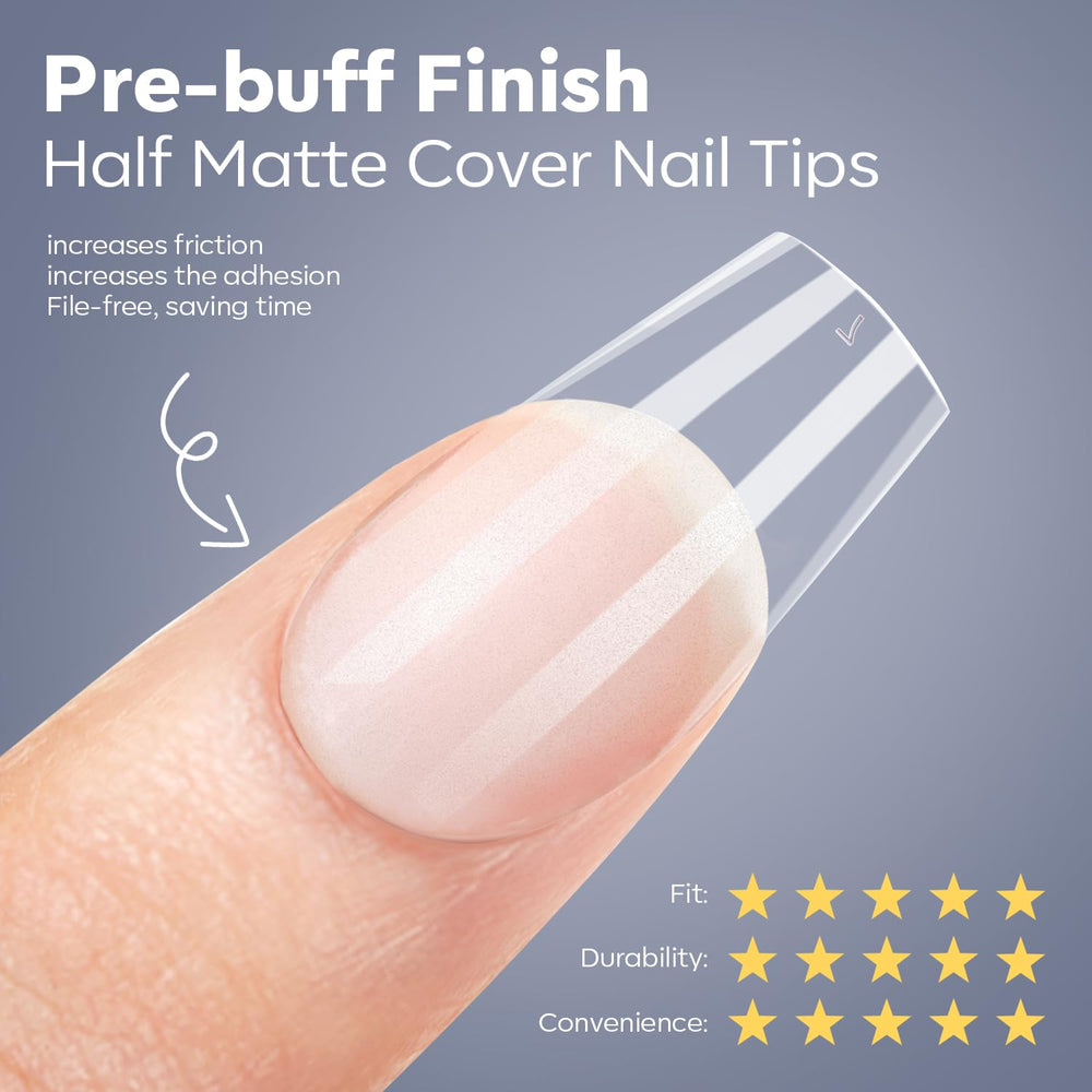 Modelones X half-matte coffin tips boost adhesion and comfort
