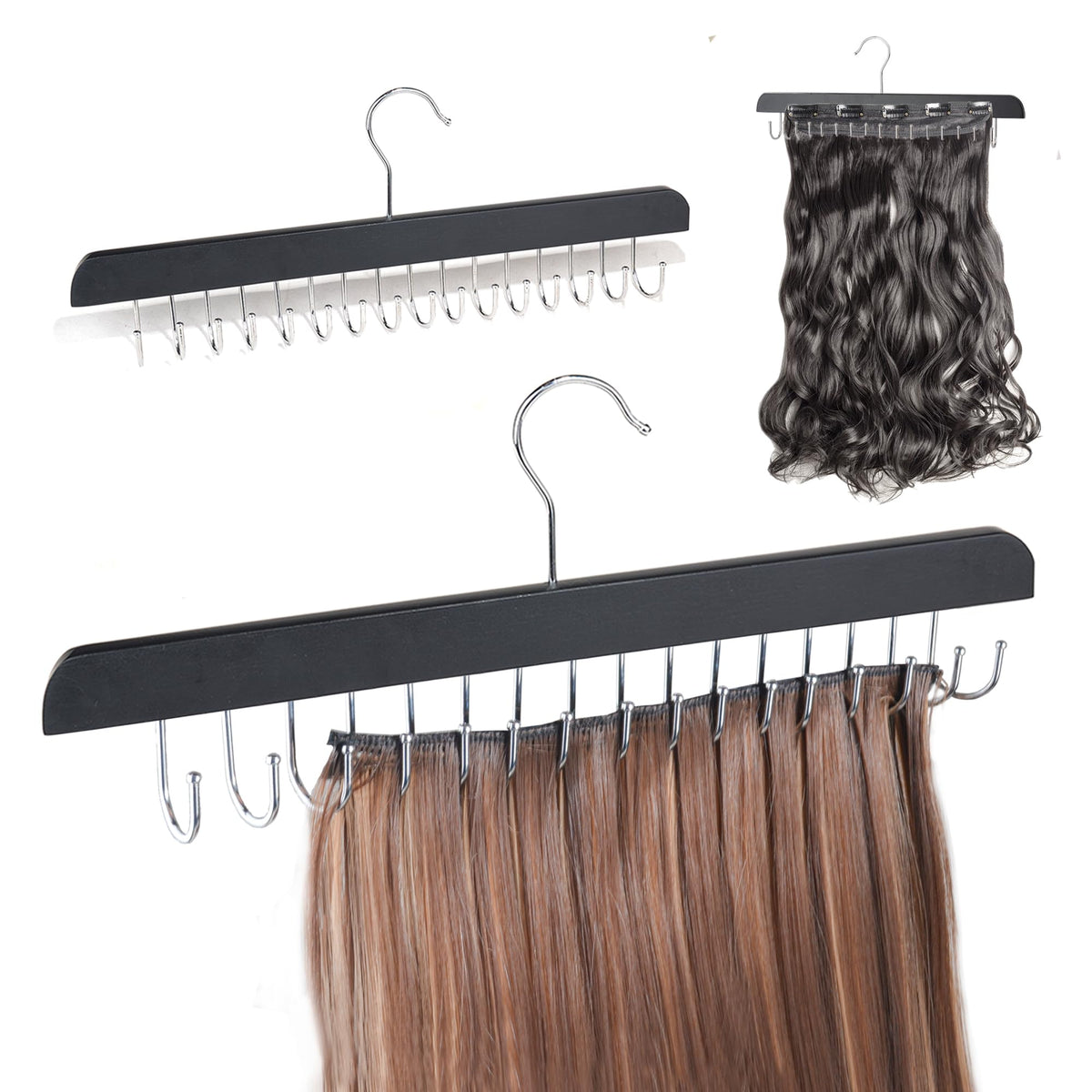 Porta-extensiones Modpion para cabello largo facilita el colgado y la organización.