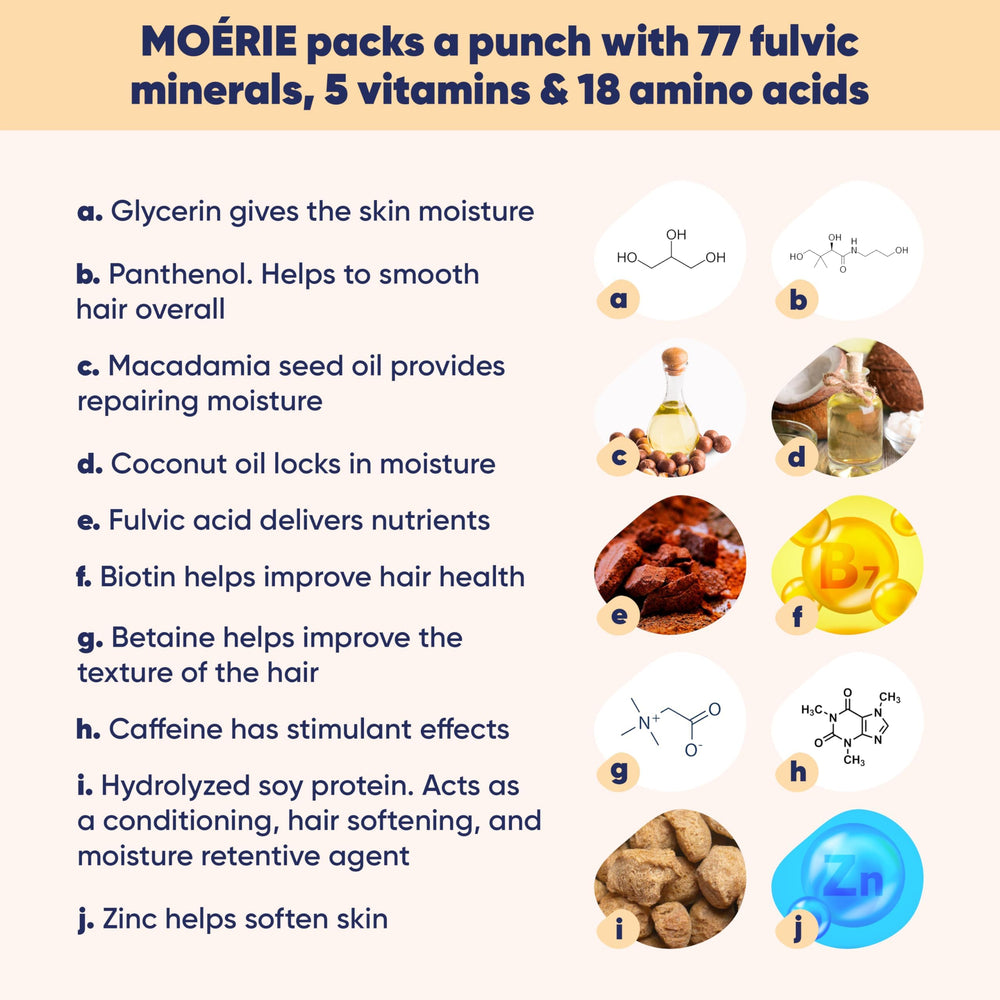 Moerie ingredientes fulvic minerales: minerales clave para cabello saludable
