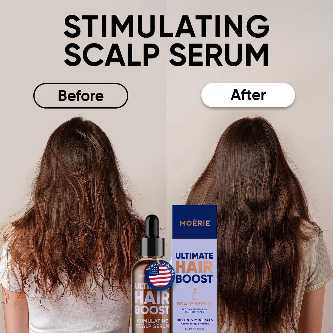 Moerie Sérum massage cuir-chevelu – absorption rapide et sans rinçage.