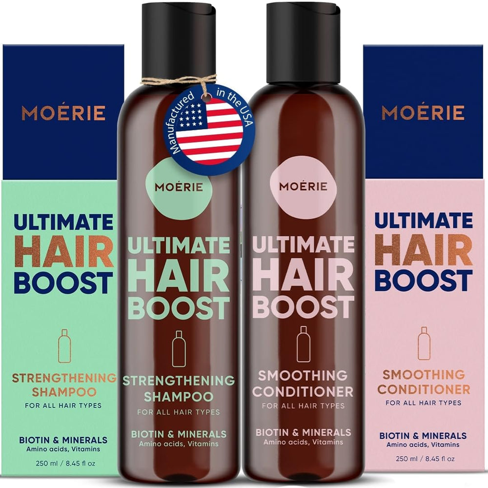 Shampoo Moerie siendo vertido: cuidado suave para cabello con volumen
