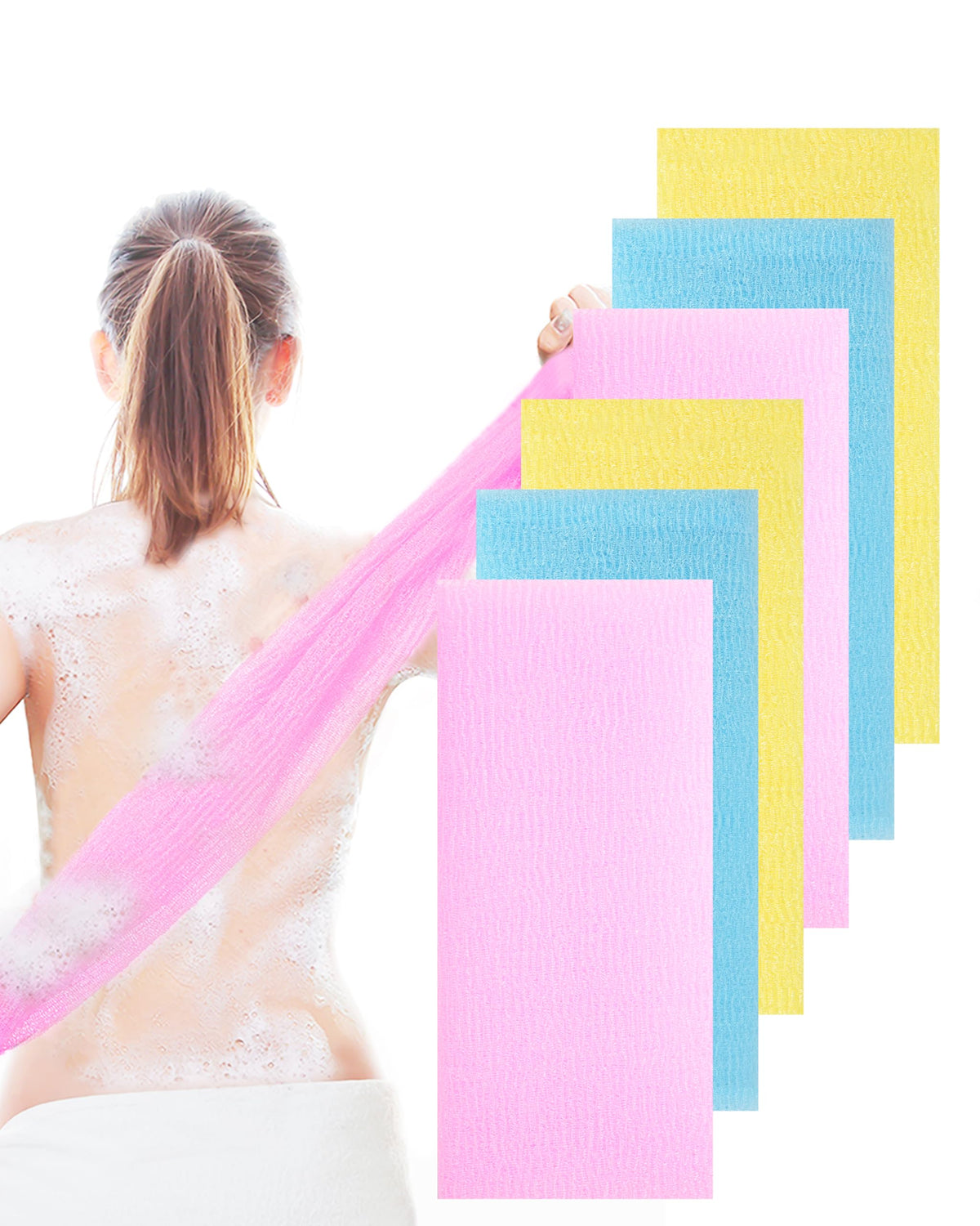 MoHern toalla exfoliante nylon azul frente, uso cómodo para espalda