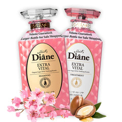 Moist Diane champú keratina botella, limpieza suave y fortalecimiento para el cabello.
