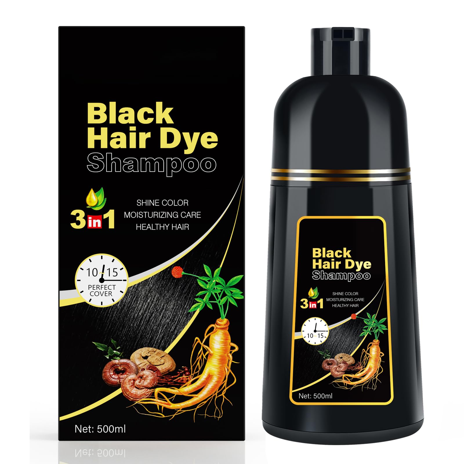 MOISTAR champú canas en envase, uso 3 en 1 para color negro