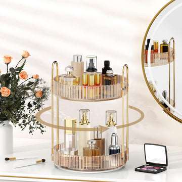 MOKANI Organizador de maquillaje 360° para tocador, giro suave y acceso rapido.