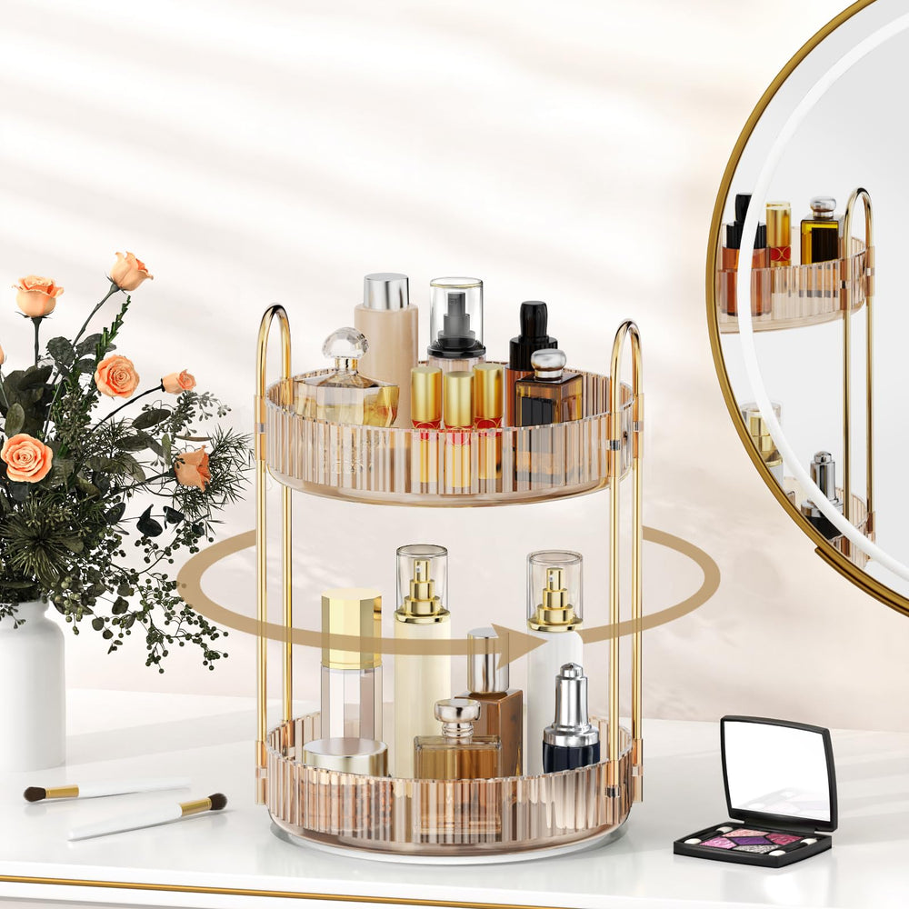 MOKANI Organizador de maquillaje 360° para tocador, giro suave y acceso rapido.