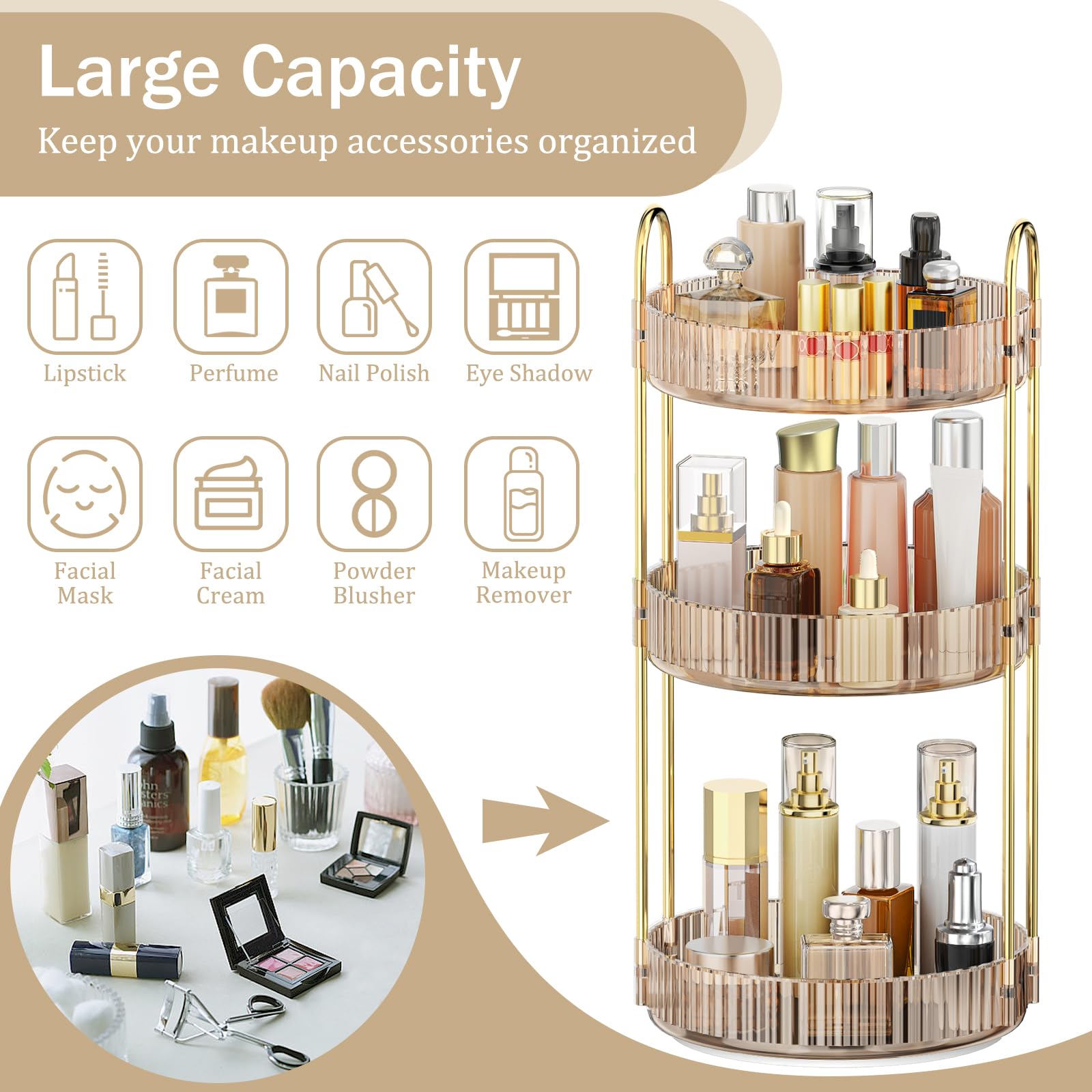 MOKANI Tres niveles ajustables para labiales, perfumes y esmaltes