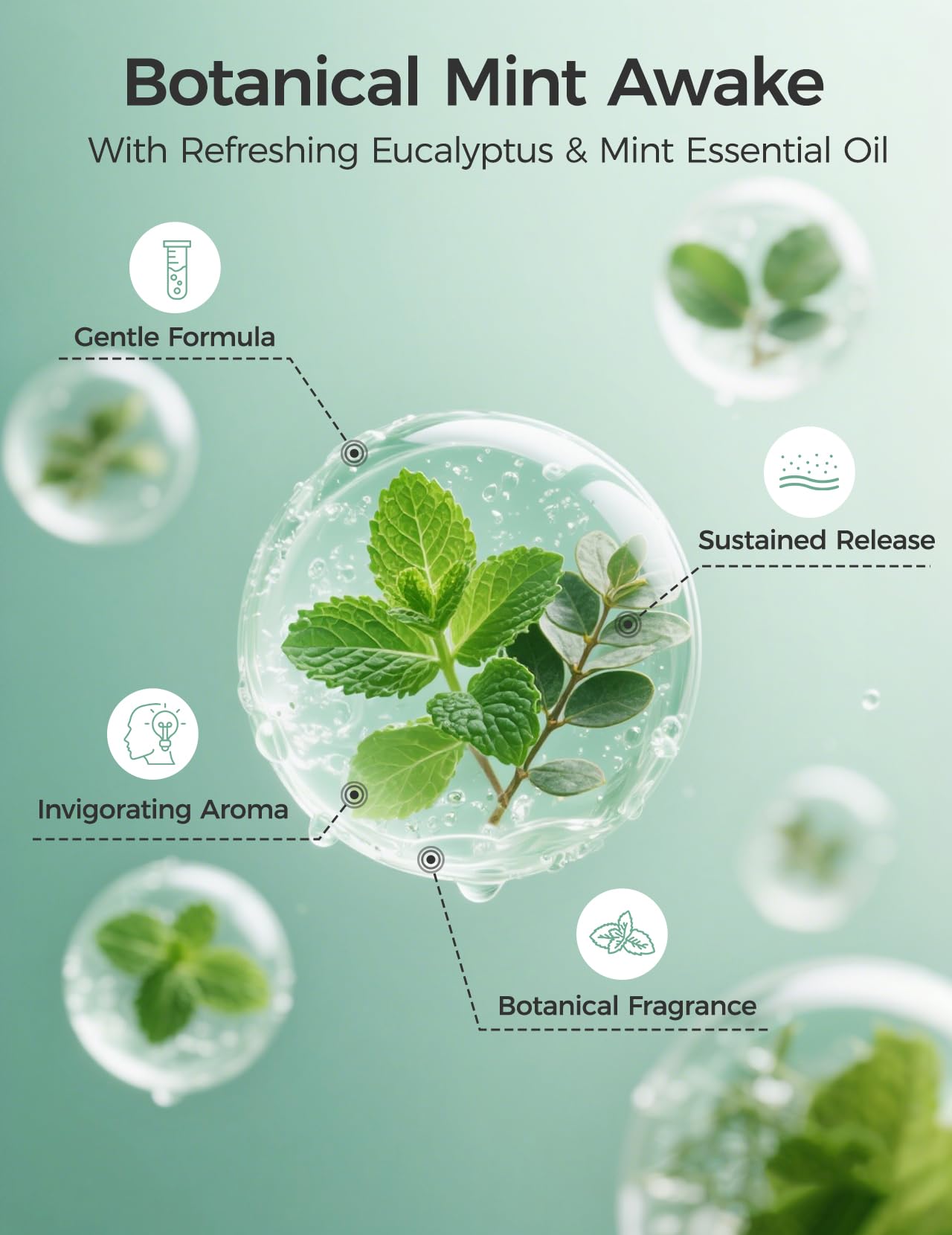 Momcozy vapores ducha hoja eucalipto, primer plano detalle aroma vigorizante