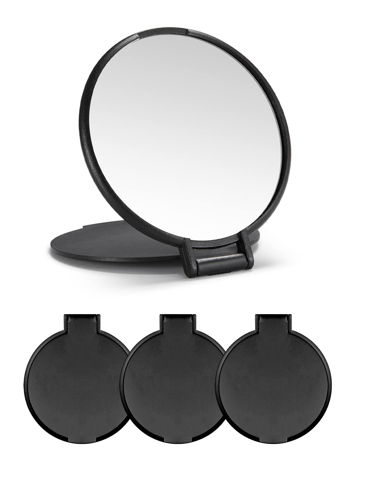 MOMIRA Espejo compacto redondo para bolso negro, ideal para retoques rápidos.