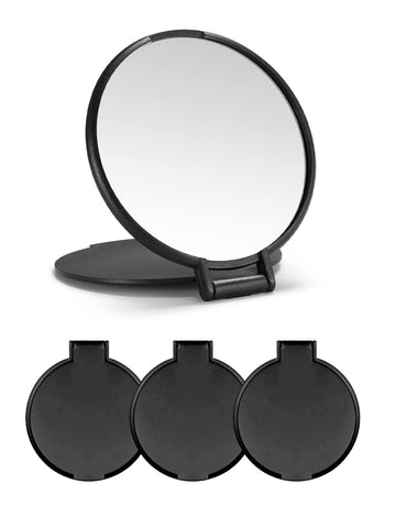 MOMIRA Espejo compacto redondo para bolso negro, ideal para retoques rápidos.