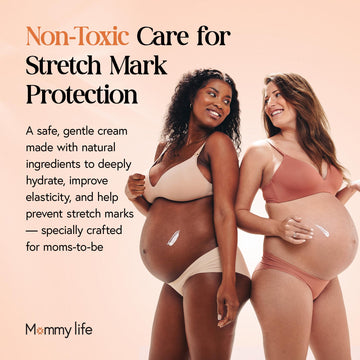 MOMMY LIFE Preggie Paste Belly Butter on a bathroom shelf showcasing moisturizing nourishment.