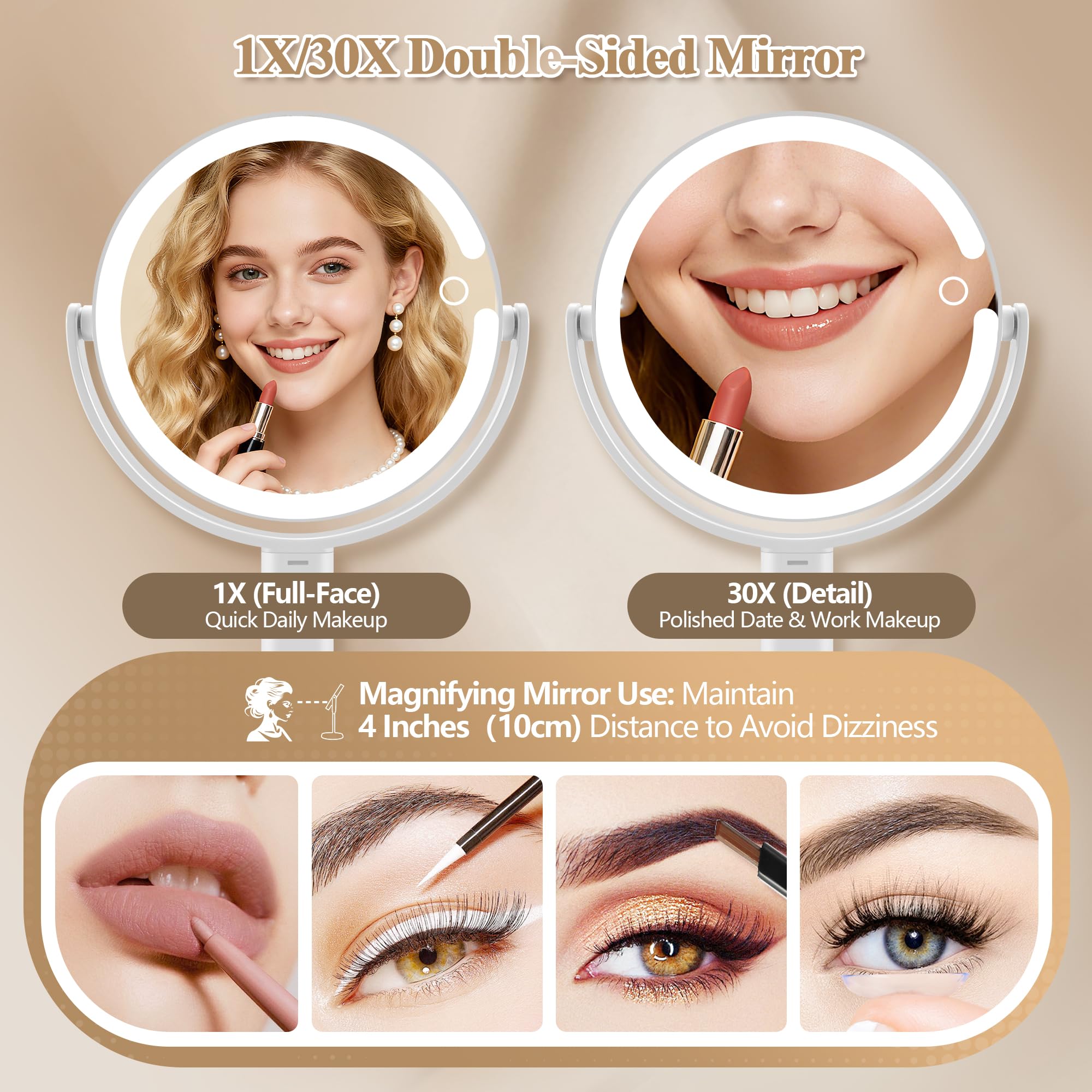 MOMOKUBA espejo 30x con iluminación para detalle preciso en maquillaje.
