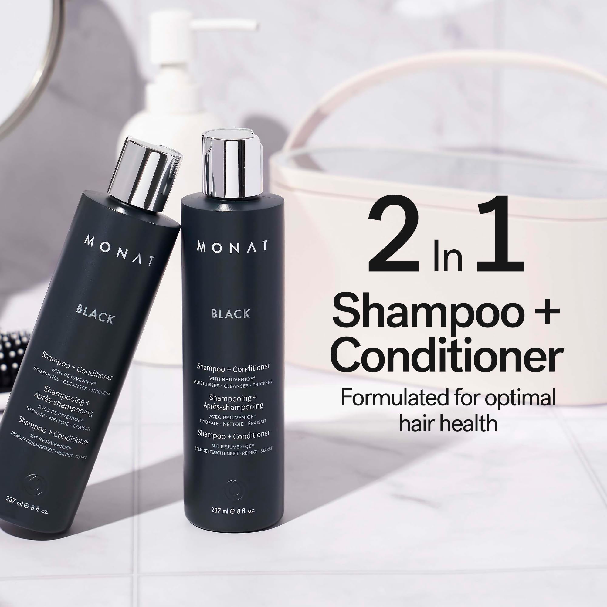 MONAT Black Shampoo aplicación con espuma ligera para cabello limpio y manejable