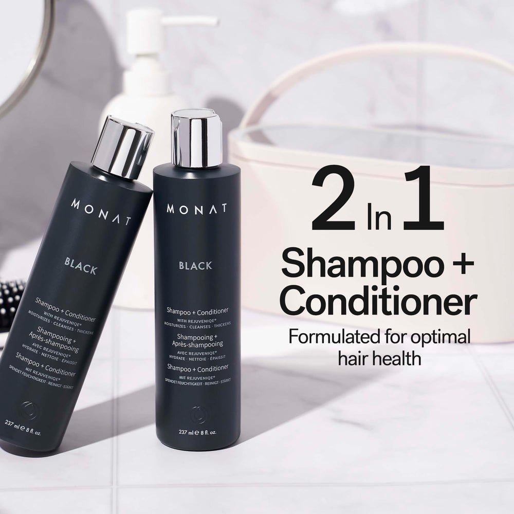 MONAT Black Shampoo aplicación con espuma ligera para cabello limpio y manejable