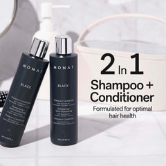 MONAT Black Shampoo aplicación con espuma ligera para cabello limpio y manejable