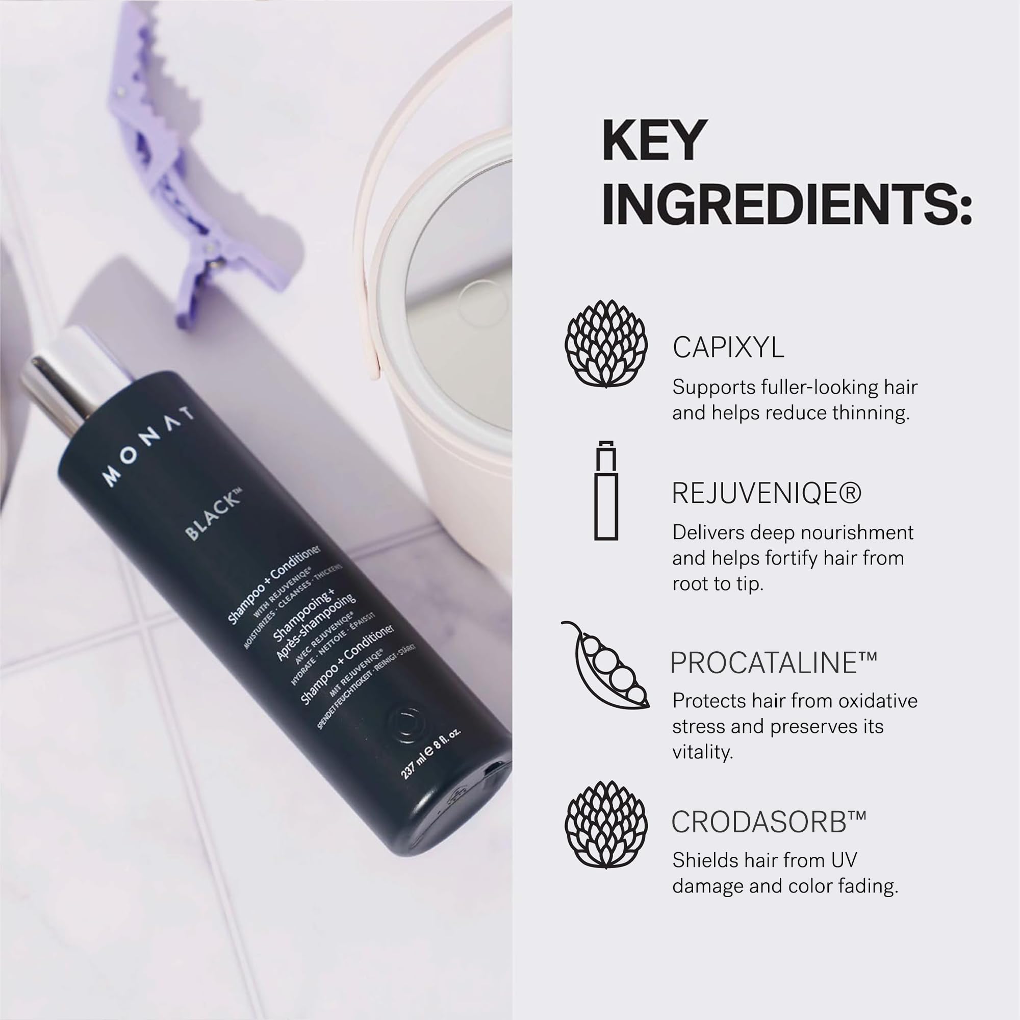 MONAT Black Shampoo ayuda a fortalecer el cabello y mejorar su apariencia