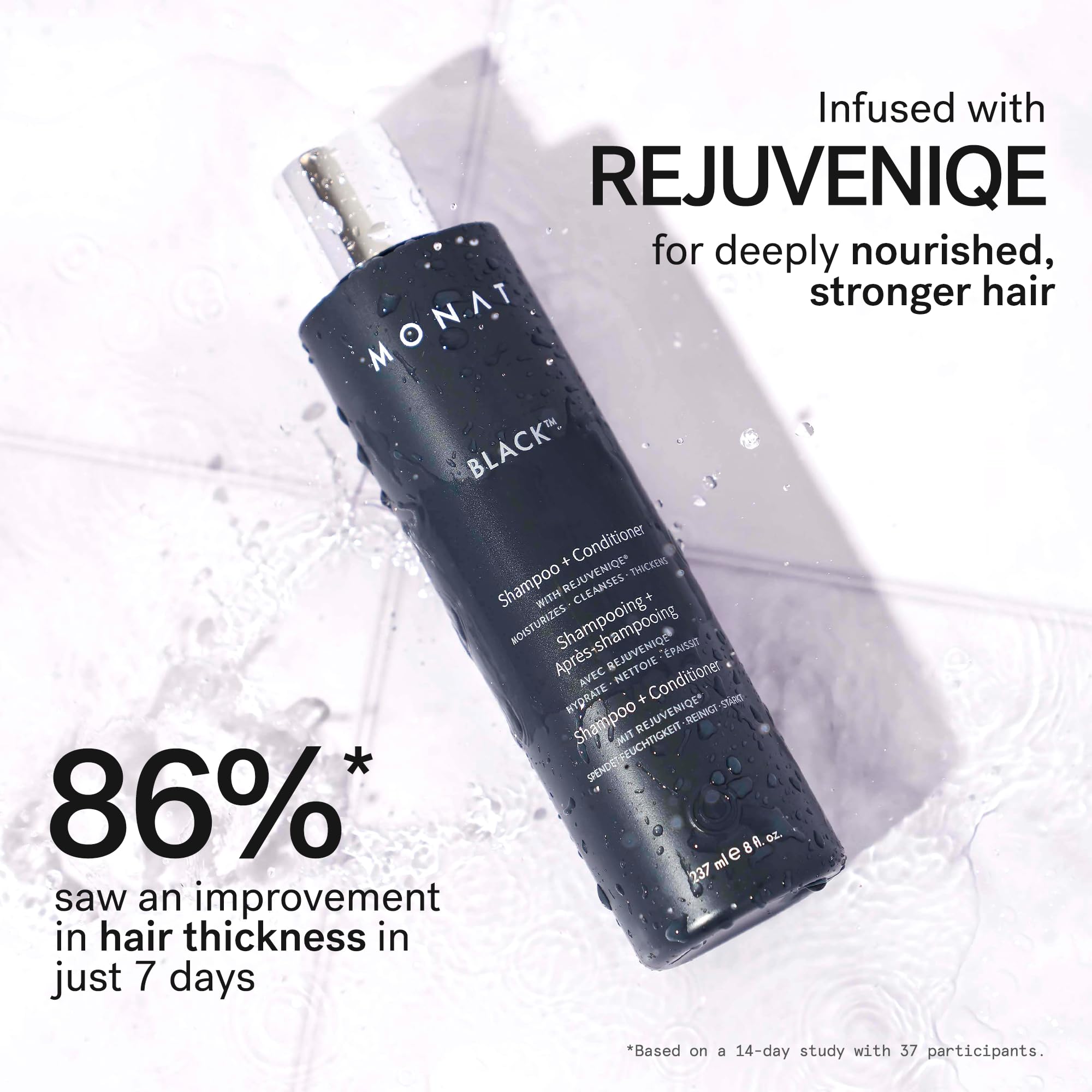 MONAT Black Shampoo fragancia de romero para una experiencia de ducha agradable