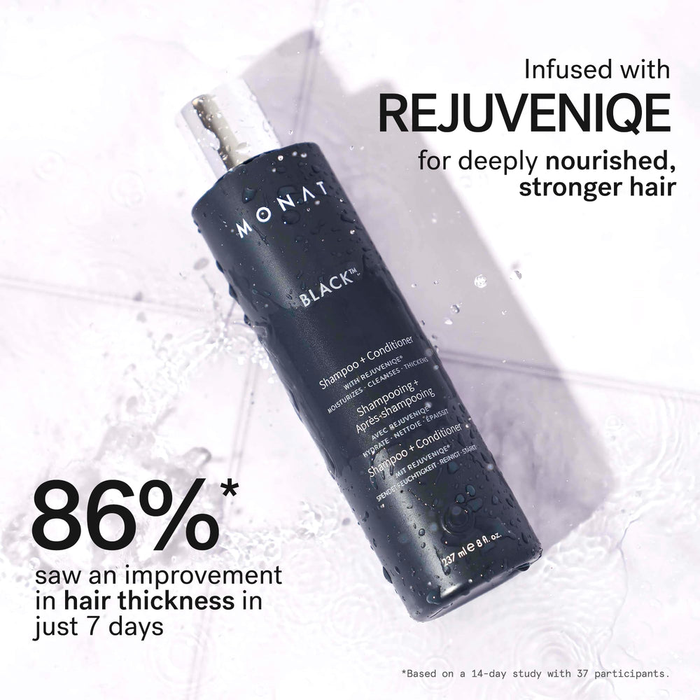 MONAT Black Shampoo fragancia de romero para una experiencia de ducha agradable
